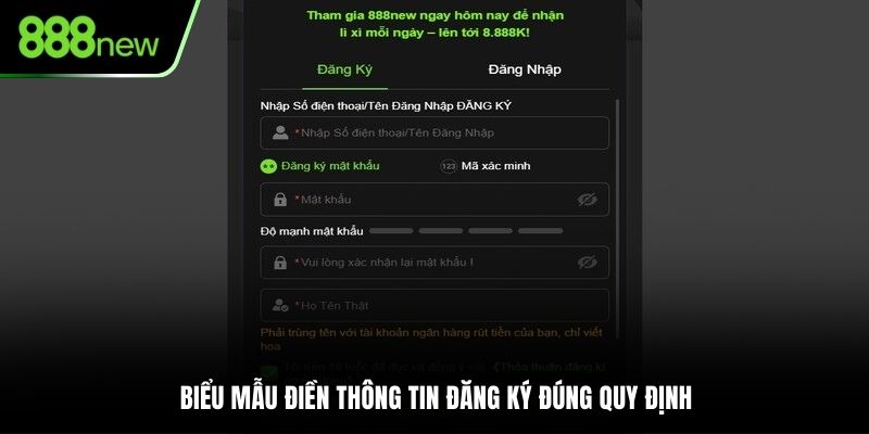 Biểu mẫu điền thông tin đăng ký đúng quy định