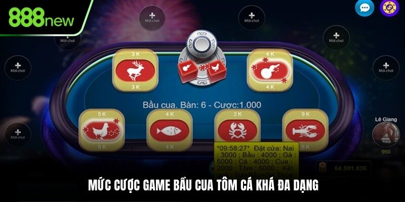 Mức cược game Bầu Cua Tôm Cá khá đa dạng